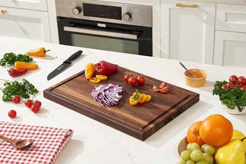 Cozifa American Walnut Wood Cutting Board 17"Lx12"Wx1"Thick for Kitchen with Juice Groove, Inner Handles, Gift Box; Wooden Chopping Board Finished COZIFA