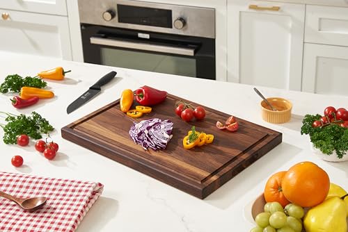 Cozifa American Walnut Wood Cutting Board 17"Lx12"Wx1"Thick for Kitchen with Juice Groove, Inner Handles, Gift Box; Wooden Chopping Board Finished - WoodArtSupply