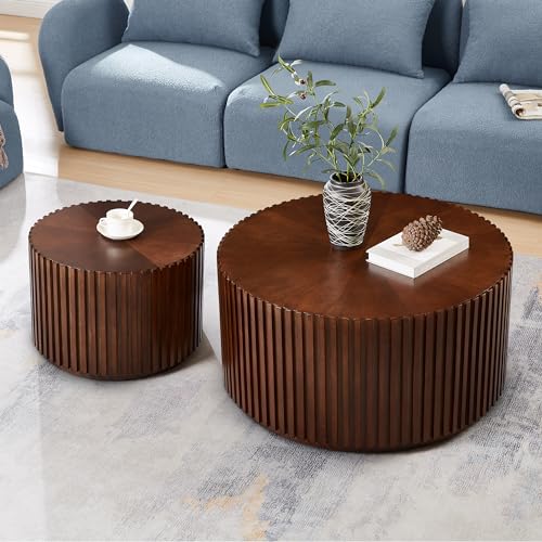 DS-HOMEPORT Round Wood Coffee Table for Living Room, Modern Handcraft Drum Coffee Table, Circle Wooden Coffee Table for Small Space Apartment, No Need Assembly(Espresso,31x31x16 in) - WoodArtSupply