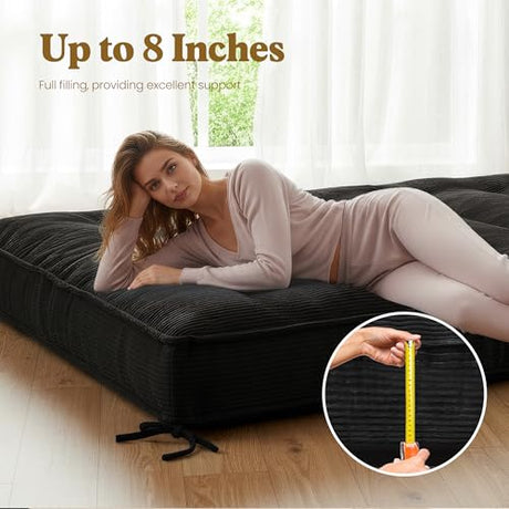 NLDD 8" Futon Mattress Full Size, Ultra Thick Futons Sofa Couch Bed Sleeper Sofa Bed, Versatile Floor Futons Japanese Floor Mattress, Black (Frame Not Included) NLDD