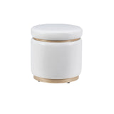 Linon Lexington White Faux Leather Round Storage Ottoman with Wood Accent Linon