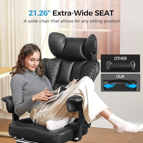 COMHOMA Big and Tall Office Chair 400LBS Wide Ergonomic Gaming Chair with Deluxe Embossing Designed Leather with Foot Rest,150°Reclining Adjustable Armrests Pocket Spring Back Support and Pillow COMHOMA