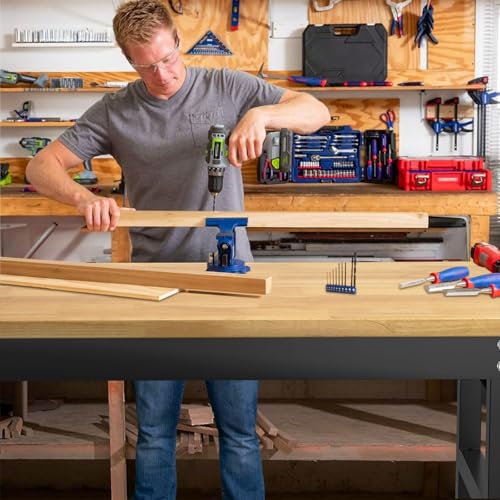 60" Adjustable Workbench,Heavy-Duty Work Table,3000 LBS Load Capacity Hardwood Workstation Outlets with Power Strips, Drawers and Wheels,for Workshop, Garage Gymplis