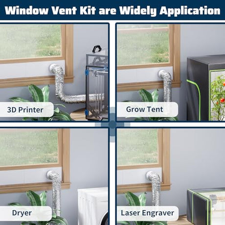 Pearwow Window Vent Kit for 3" and 4" Vent Hose,Adjustable Window Vent Panels with Louvered Vent Cover,Switchable Hood for 3"/4" Exhaust Ventilation of Dryer,Laser Engraver & 3D Printer Enclosure Pearwow