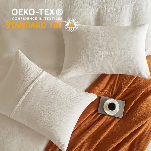 SE SOFTEXLY Muslin Duvet Cover Queen Size, 100% Washed Cotton Duvet Cover Set, Ultra Soft Comforter Cover Linen Like, 3 Pieces Minimalist Gauze Duvet Cover with 2 Pillowcases, 90"x90", White SE SOFTEXLY