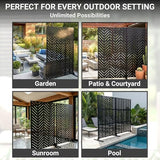 Metal Privacy Screen Outdoor – 6FT Freestanding Decorative Steel Panel with Stand, Laser-Cut Chevron Pattern Modern Privacy Divider, Rustproof & Weather-Resistant Screen for Patio, Garden & Backyard TALLYVER