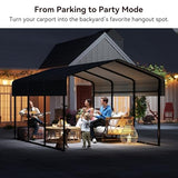 10x15FT Heavy Duty Metal Carport Canopy with Galvanized Steel Roof, Multi-Use Shelter Outdoor Garage for Car, Boat, Party,Gray PURARELAX