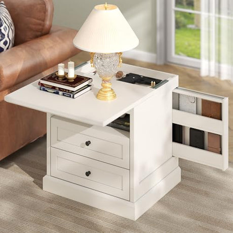 Gyfimoie Nightstand with Side Drawer, Night Stand, End Table with Hidden Storage Space, Bedside Table with Open Shelf, 2 Drawers Dresser for Bedroom, Living Room, Closet (White) Gyfimoie