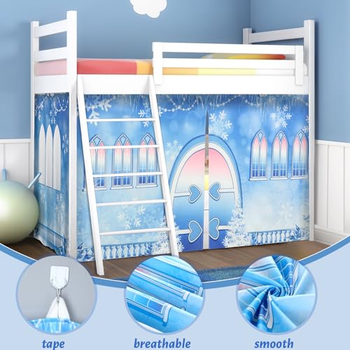 Hahafelt Loft Bed Tent Curtain Set for Low Twin,Bunk Bed Curtains Princess Play Tent Winter Party Decoration for Indoor & Outdoor Play Hahafelt