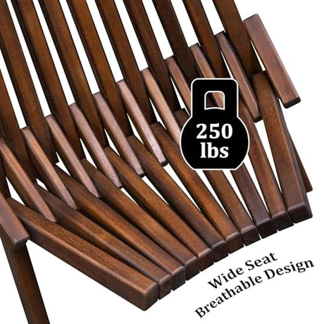 Melino Wooden Folding Tamarack Chairs, FSC Certified Acacia Low Profile Adirondack Chairs, Wood Folding Chair for Outdoor, Patio, Porch, Pool, Backyard, Garden, Balcony and Deck - Chestnut - Single Melino