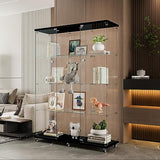 Glass Display Cabinet with 12 Shelves with 3 Columns, 4 Tier Curio Cabinet with Doors, Fast Installation, Floor Standing Tempered Glass Collection Display Showcase for Bedroom, Living Room (Black-A) AONYAYBM