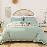 JANZAA Twin Comforter Set Sage Green Comforter Set 2PCS Ruffled and 1 Pillow Case Fluffy Vintage Farmhouse Shabby Chic Bedding Soft All Season JANZAA