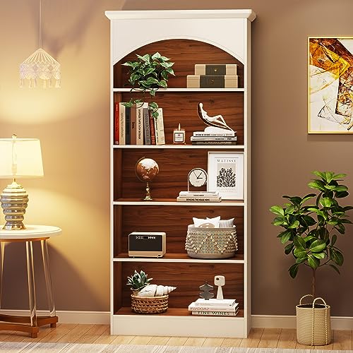 LITTLE TREE 70.9" White & Oak 5-Tier Vintage Bookshelf with Open Shelves - WoodArtSupply