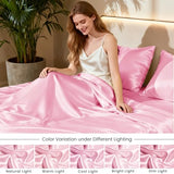 Love's cabin Twin XL Satin Sheet Sets - 3 Piece Pink Silky Bed Sheets with Deep Pockets, Luxury Silk Feel Satin Sheet Set Twin XL (1 Flat Sheet,1 Fitted Sheet,1 Pillow case) Love's cabin