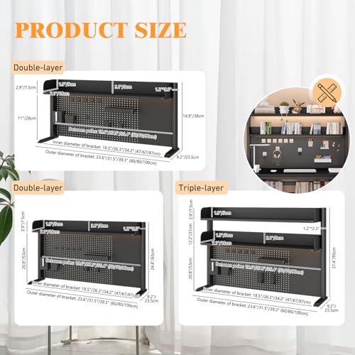 SimpArt Desk Organizer Shelf for Standing Desk – Metal Frame Desk Hutch with Pegboard, Storage Shelf, and Hooks, Space-Saving Desktop Organizer for Home Office & Workstation Black 39.4 * 9.3 * 15in SimpArt