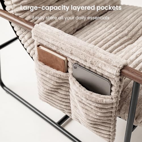 HavBeat Comfy Accent Chair Cozy Reclining Sleeper Oversized Recliner Arm Chairs for Living Room Modern Lounge Armchair with Wood Armrests Sturdy Upholstered Single Sofa for Bedroom Home Office