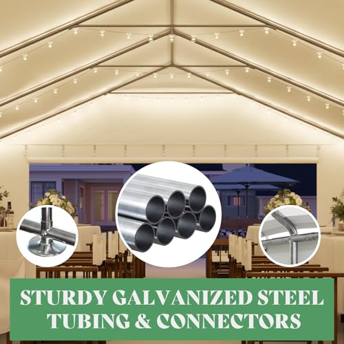 AMERLIFE 20 x 40 FT Party Tent with Rolled Sidewalls, Heavy Duty Wedding Tent for Party Outside with Zinc Alloy Tube & Spiral Stakes, Waterproof Event Shelters, White & Blue AMERLIFE