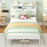 Elephance Twin Bed Frames with Charging Station and Storage Headboard, No Box Spring Needed, Noise Free, Easy Assembly Elephance