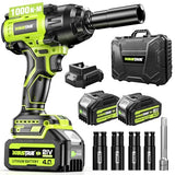 Robustrue 1000N.m(740ft-lbs) Cordless Impact Wrench, High Torque Brushless 1/2 Impact Gun, 21V 2 x4.0Ah Battery, Fast Charger, 4 Sockets, Pistola De Impacto for Home Car Tires Truck Mover Robustrue