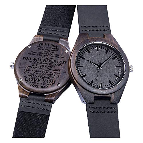 BYMAX Mens Engraved Wooden Watch, Wood Watches for Husband Son Groomsmen Customized Birthday for Men or Women BYMAX