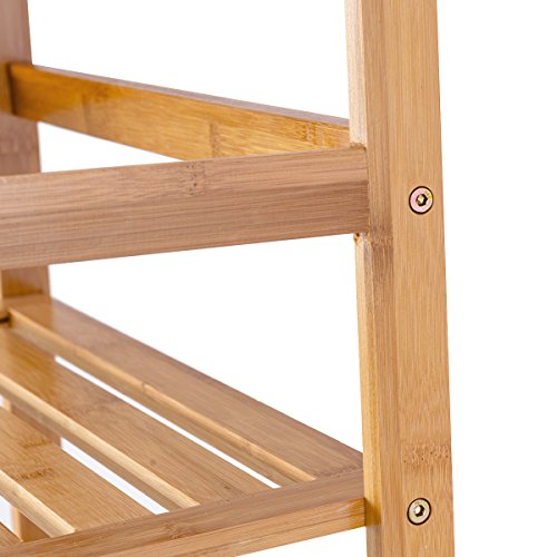 COSTWAY 47.5'' Natural Bamboo 4-Tier Ladder Shelf - Stylish Storage and Display Rack - WoodArtSupply