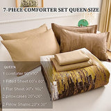 WONGS BEDDING Brown Comforter Set Queen,7 Pieces Bed in a Bag Abstract Art Gradient Comforter Soft Microfiber Bedding Set -1 Comforter, 1 Flat Sheet, 1 Fitted Sheet, 2 Pillow Shams,2 Pillowcases WONGS BEDDING
