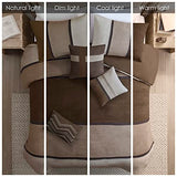 Madison Park Palisades Comforter Set Modern Faux Suede Pieced Stripe Design, All Season Down Alternative Cozy Bedding with Matching Shams, Decorative Pillows, King(104"x92"), Brown 7 Piece Madison Park