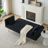 Anwick 72" Modern Velvet Sofa Bed Futon,Convertible Folding Sleeper Bed Couches with 3 Adjustable Backrests,Tufted Recliner Loveseat with Golden Chrome Legs for Small Living Room Office (Black) Anwick