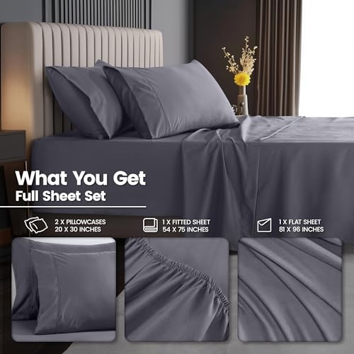 Utopia Bedding Full Size Extra Deep Pocket Sheet Set – Fits Mattresses Up to 21 inches – Cooling, Soft & Breathable – Oeko-Tex 4 Piece Bed Sheets (Grey) Utopia Bedding