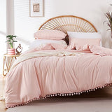 YIRDDEO Twin Comforter Set - Comforter Twin Size Bed with Ball Pom Fringe, Soft Bedding Set for All Seasons - 2 Pieces, 1 Comforter (66"x90") & 1 Pillow Sham(20"x26"), Blush YIRDDEO