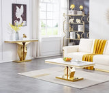 Henf Faux Marble Console Table Luxury White Marble Entryway Table with Gold Mirrored Stainless Steel Base, Elegant Accent Sofa Table for Living Room, Hallway, Foyer, Corridor (Gold & White) Henf