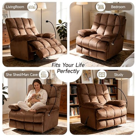 Euthymia Oversized Recliner Chair, Big and Tall Recliner Chairs for Adults 400LBS, Large Recliner Chair, Extra Wide Recliner for Living Room, Brown Euthymia