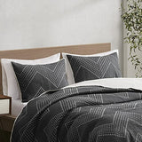 Ink+Ivy Reversible Cotton Quilt Set - Trendy Chevron Design Summer Cover Breathable Coverlet, Lightweight All Season Bedding Layer for Winter, Matching Shams, King/Cal King(104"x92"), Black 3 Piece INK+IVY