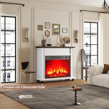 Electric Fireplace with Mantel, Farmhouse Electric Fireplaces TV Stand, White Fireplace Entertainment Center with 23 inch Heater and Removable Roller for Living Room, Bedroom HDDDZSW