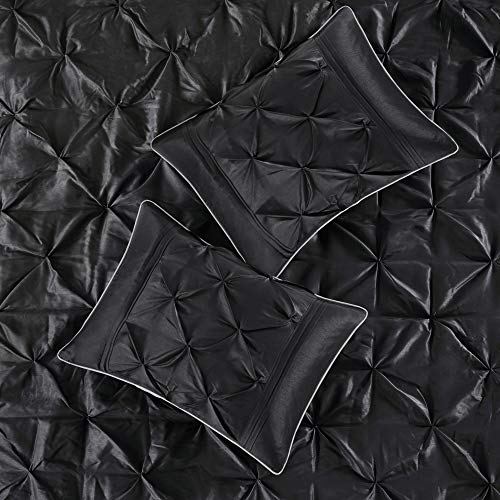 Madison Park Laurel Queen Size Bed Comforter Set Bed In A Bag - Black , Wrinkle Tufted Pleated – 7 Pieces Bedding Sets – Faux Silk Bedroom Comforters Madison Park