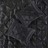 Madison Park Laurel Queen Size Bed Comforter Set Bed In A Bag - Black , Wrinkle Tufted Pleated – 7 Pieces Bedding Sets – Faux Silk Bedroom Comforters Madison Park