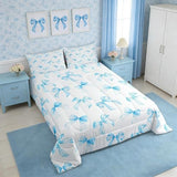 Feelyou Sky Blue Bow Bedding Set for Kids Boys Girls Twin Size Cute Dreamy Princess Style Comforter Set Ultra Soft Bow Pattern Comforter Sky Blue Bowknot Duvet Quilt Bedroom Decor Bow Quilt Feelyou