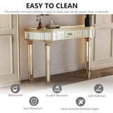 Mcltopz 47" Gold Mirrored Console Table, Half-Moon Sofa Table with with Fluted Glass & Crystal Knob Drawer, Modern Luxury Entryway Vanity Desk Mirrored Furniture with Sturdy Wooden Frame for Bedroom Mcltopz