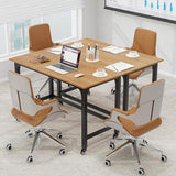 Tangkula Conference Room Table Set of 4, Mobile Computer Desk with Removable Storage Bag & 2 Hanging Hooks, Rolling Meeting Table with Heavy-Duty Metal Frame, Conference Desk (Natural) Tangkula