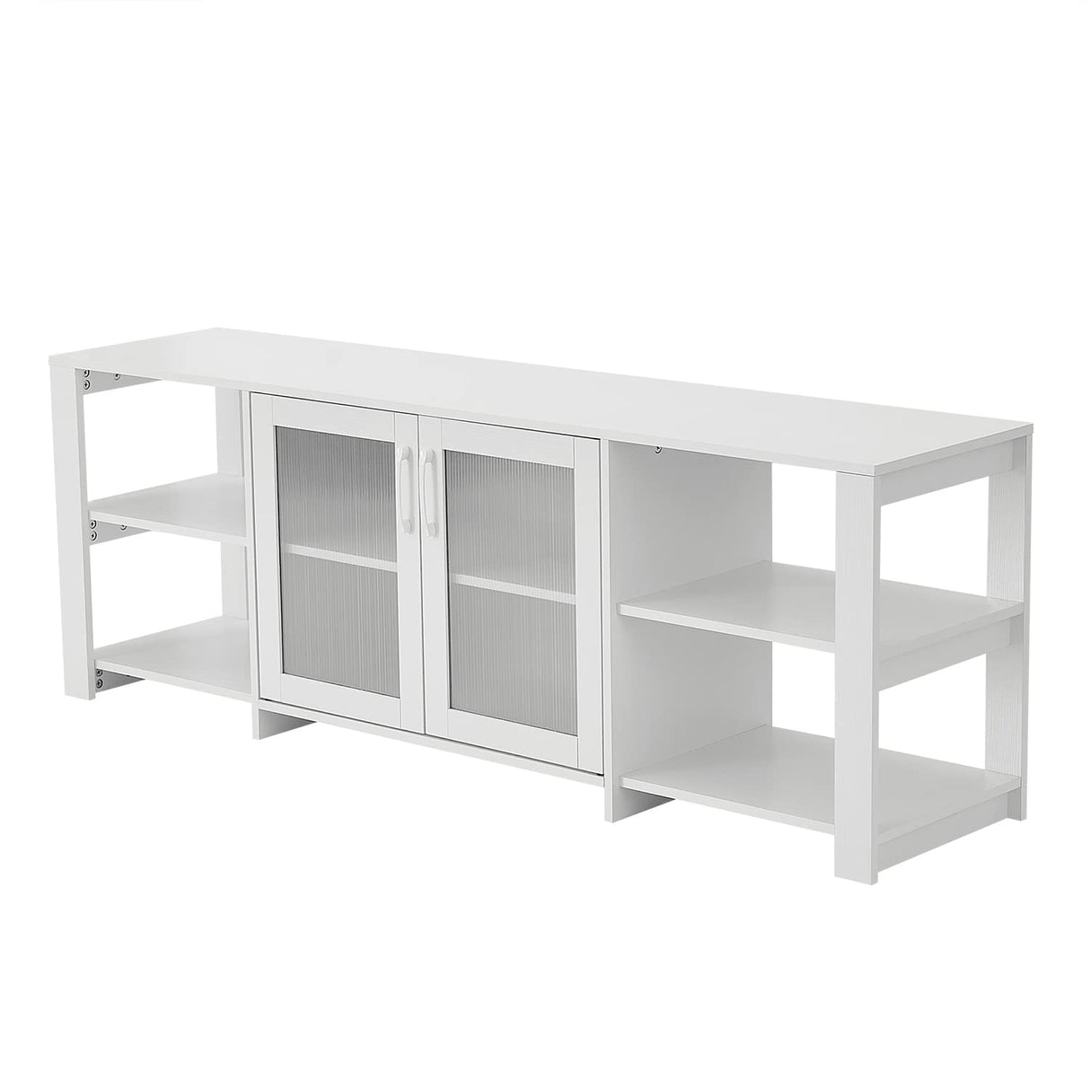 Panana 2 Doors TV Stand Television Stands Cabinet 4 Open Cubby Storage for Living Room for TVs up to 70 Inches (White) Panana