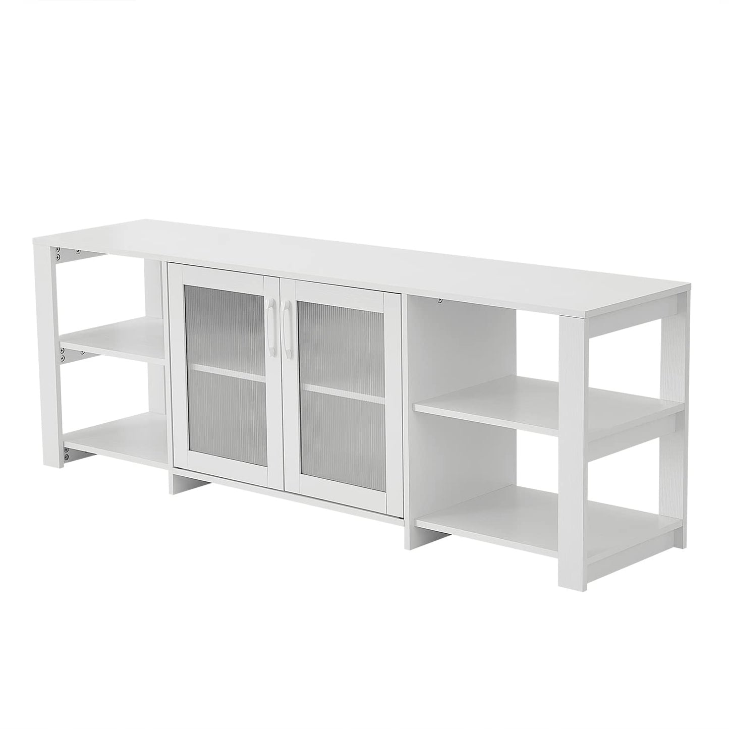 Panana 2 Doors TV Stand Television Stands Cabinet 4 Open Cubby Storage for Living Room for TVs up to 70 Inches (White)