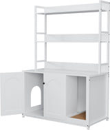 GAOMON Cat Litter Box Enclosure, with 2 Storage Shelves, Hidden Cat Furniture with 2 Doors and Scratch Pad, Indoor Cats House Kitty Box Washroom Cats Bookshelf Cabinet - White GAOMON