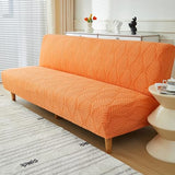 Stretch Armless Futon Sofa Cover- Futon Slipcover Full Queen Size Futon Couch Cover, Furniture Protector with Elastic Bottom, Washable, Polyester Spandex Jacquard Fabric (Orange, Medium(61"-73")) SUIOKPO