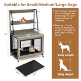 Giantex Dog Crate Furniture with Storage Shelves, 38" Furniture Style Indoor Dog Kennel on Wheels, 3 Doors, Flip Top Lid, Removable Pull-Out Tray, Dog Cage Pet House for Large Dogs, Oak Gray Giantex