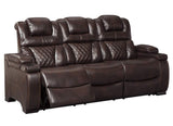 Signature Design by Ashley Warnerton Faux Leather Power Reclining Sofa with Adjustable Headrest, Brown Signature Design by Ashley