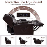 Loveseat Recliner Sofa, Power Reclining Loveseat Sofa Couches with Center Console, Bluetooth Speaker, LED Lights, Cup Holder, PU Leather Wall Hugger Recliners for Living Room, RV, Home Theater, Brown