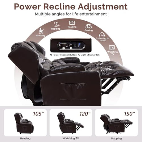 Loveseat Recliner Sofa, Power Reclining Loveseat Sofa Couches with Center Console, Bluetooth Speaker, LED Lights, Cup Holder, PU Leather Wall Hugger Recliners for Living Room, RV, Home Theater, Brown BIAOZHIKE