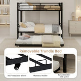 IHUESHO Triple Bunk Bed with Trundle, 400lb Heavy Duty Metal Twin Over Twin Bunkbed, 13.19" Extra High Guardrail, 3-in-1 Convertible to 3 Separate Beds, Kids Teens Adults, No Box Spring (Black) IHUESHO