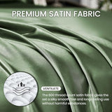 Revdomfly 4 Pcs Queen Size Luxury Silky Soft Olive Green Satin Sheet Set,1 Premium Moisture Wicking Fitted Sheet Fits Up to 16 Inches Deep Pocket + 1 Flat Sheet + 2 Pillowcases（Olive Green, Queen） Revdomfly