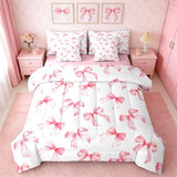 Feelyou Pink Bow Bed Set for Kids Boys Girls Queen Size Cute Dreamy Princess Style 7 Pieces Beeding Set Ultra Soft Bow Pattern Bed in a Bag with Comforter, Sheets, Pillowcases Bowknot Room Decor Feelyou